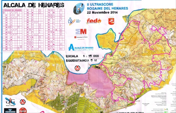 Mapa del rogaine Alcala de Henares